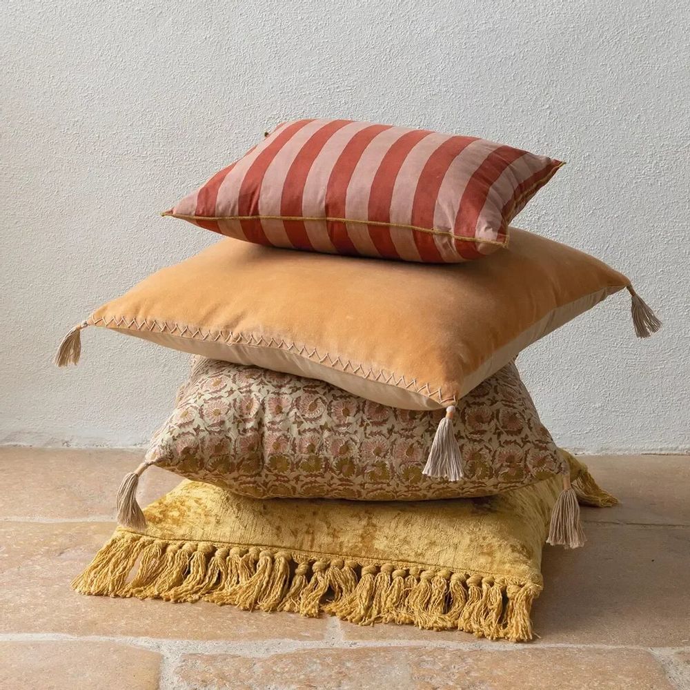 Coussins textile - Housse de coussin MATTEO velours de coton abricot 50x50 - BLANC D'IVOIRE