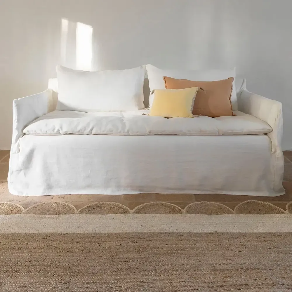 Coussins textile - Housse de coussin CHLOE lin lavé abricot 60x40 - BLANC D'IVOIRE