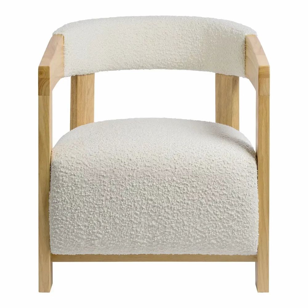 Fauteuils - Fauteuil ARSÈNE tissu bouclette crème hévéa finition bois blond 60x66x66 - BLANC D'IVOIRE