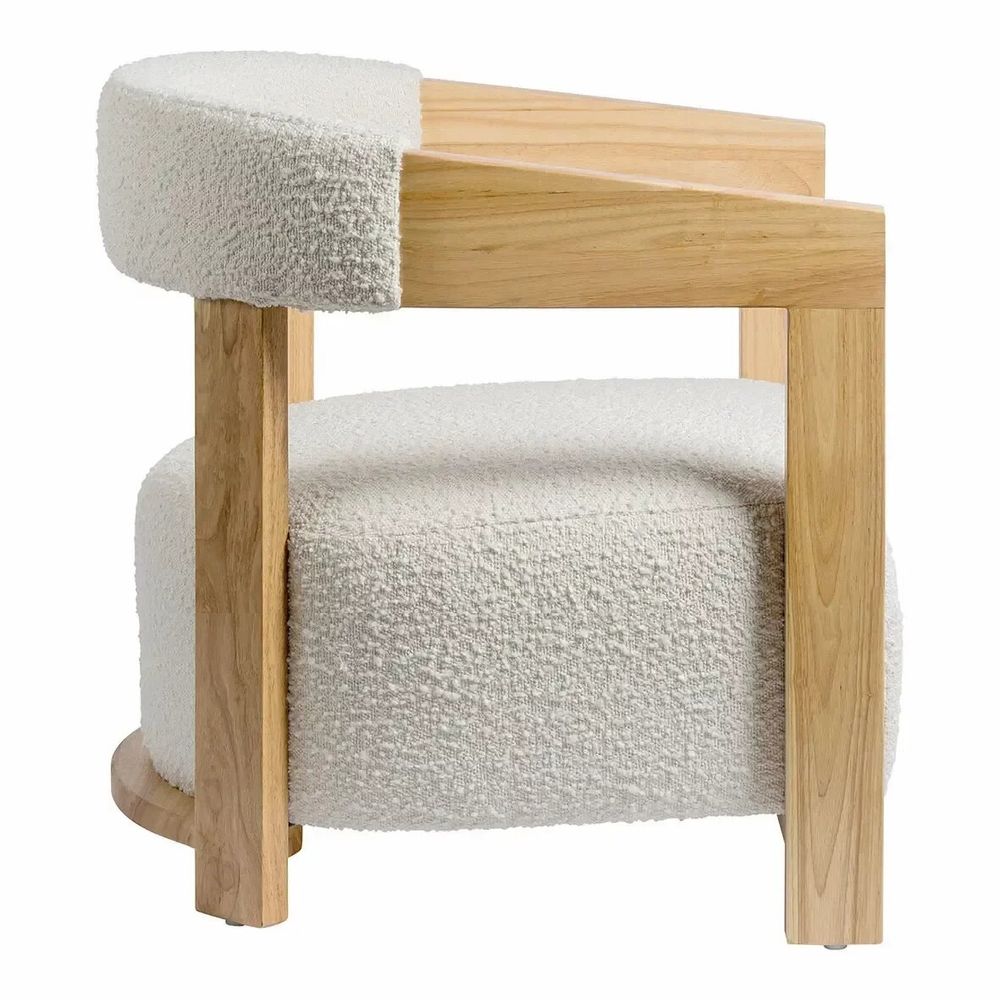 Fauteuils - Fauteuil ARSÈNE tissu bouclette crème hévéa finition bois blond 60x66x66 - BLANC D'IVOIRE