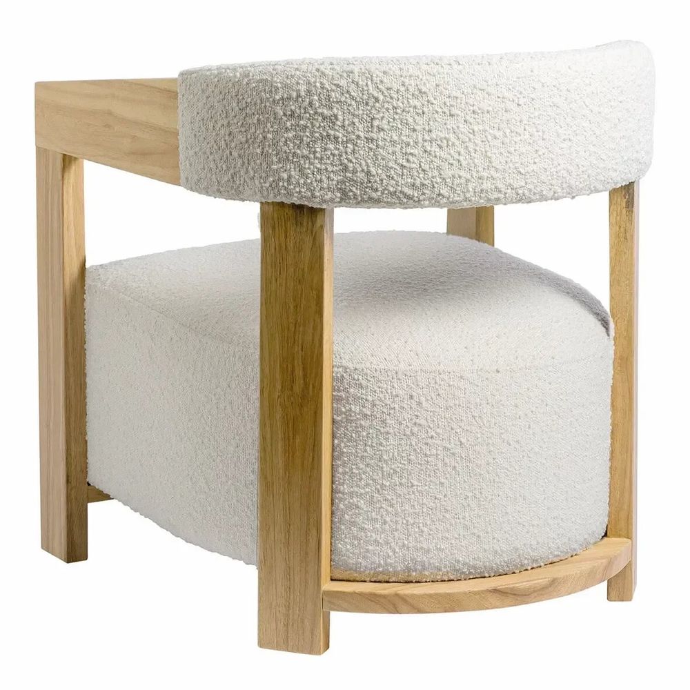 Fauteuils - Fauteuil ARSÈNE tissu bouclette crème hévéa finition bois blond 60x66x66 - BLANC D'IVOIRE