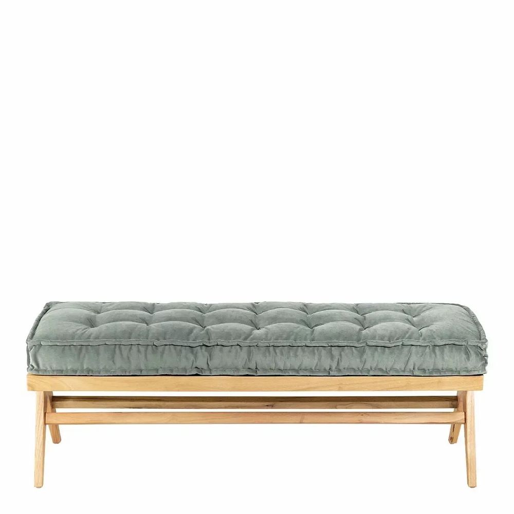 Benches - MENA bench verdigris velvet rubberwood blond wood finish 150x45x50 - BLANC D'IVOIRE