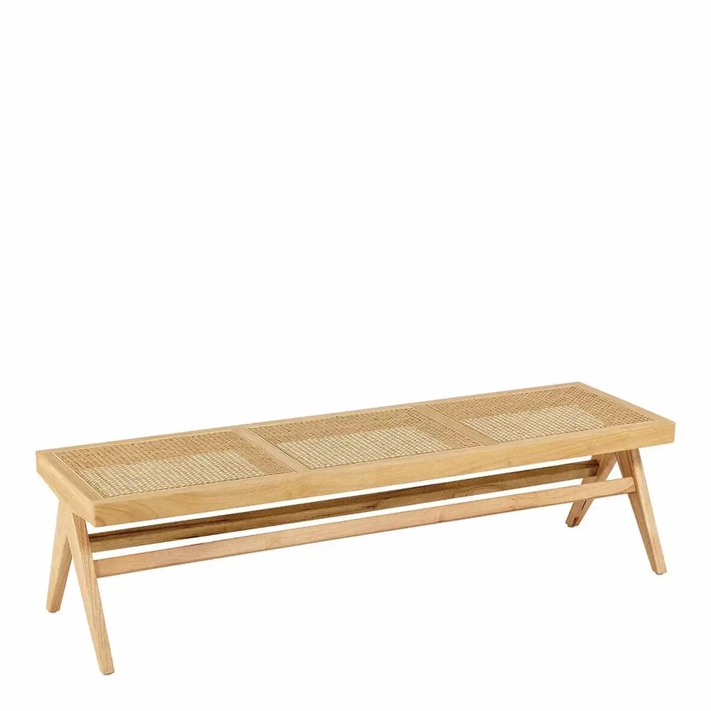 Benches - MENA bench verdigris velvet rubberwood blond wood finish 150x45x50 - BLANC D'IVOIRE