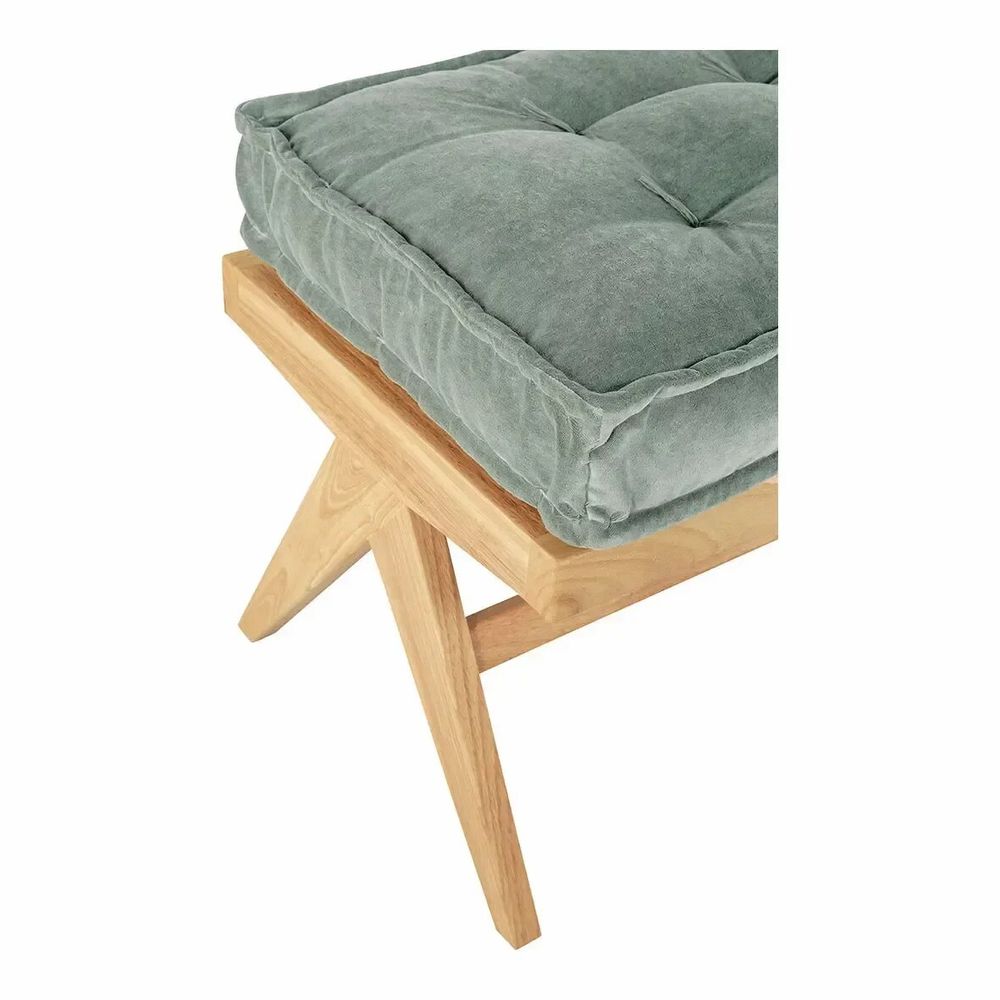 Benches - MENA bench verdigris velvet rubberwood blond wood finish 150x45x50 - BLANC D'IVOIRE