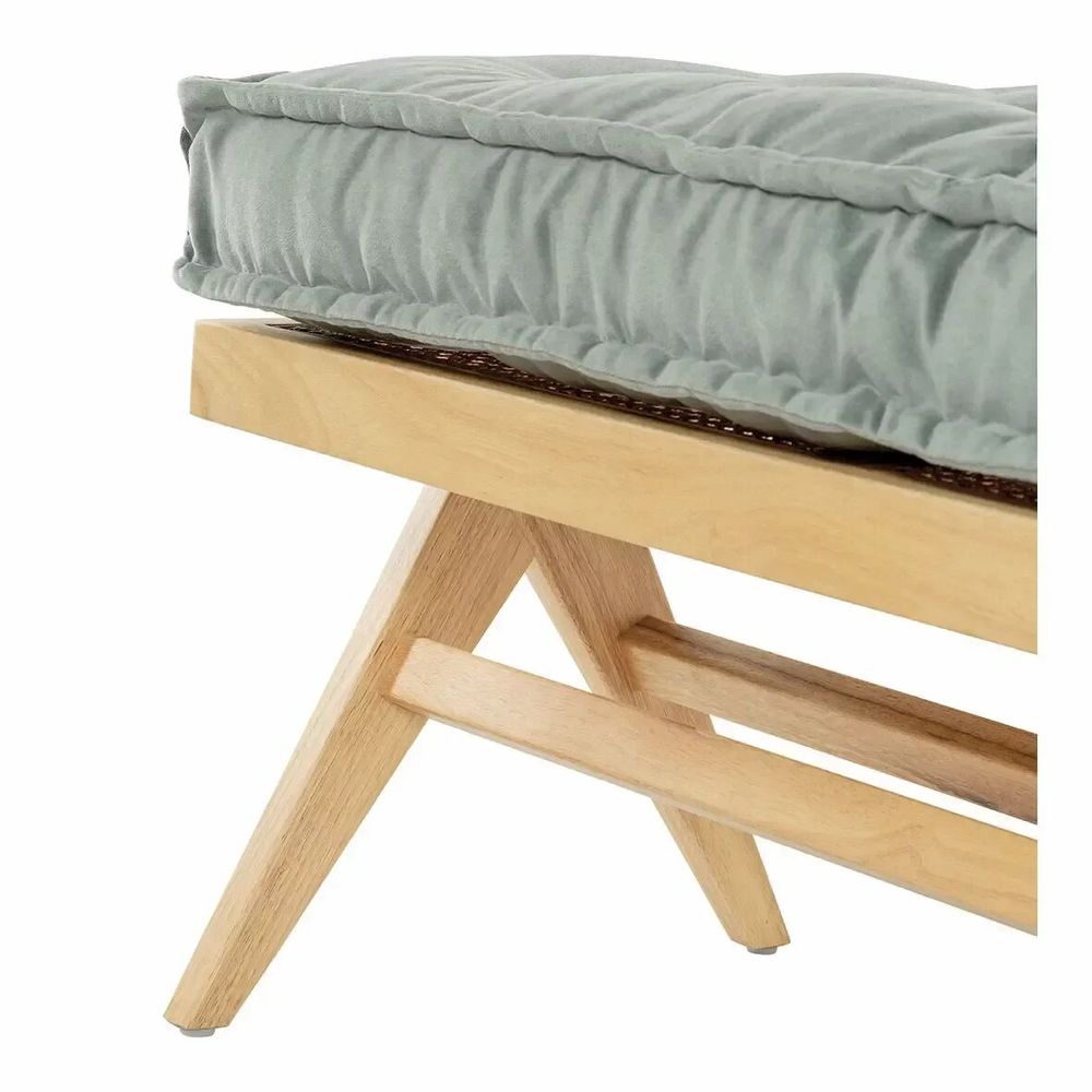 Benches - MENA bench verdigris velvet rubberwood blond wood finish 150x45x50 - BLANC D'IVOIRE