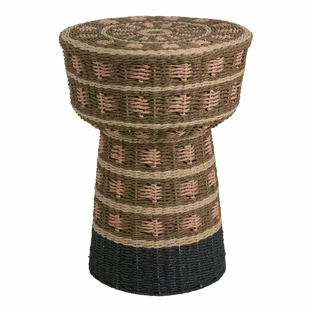 Bancs - Bout de canapé JAYA corde de papier kaki jaune et noir dia 42x51 - BLANC D'IVOIRE