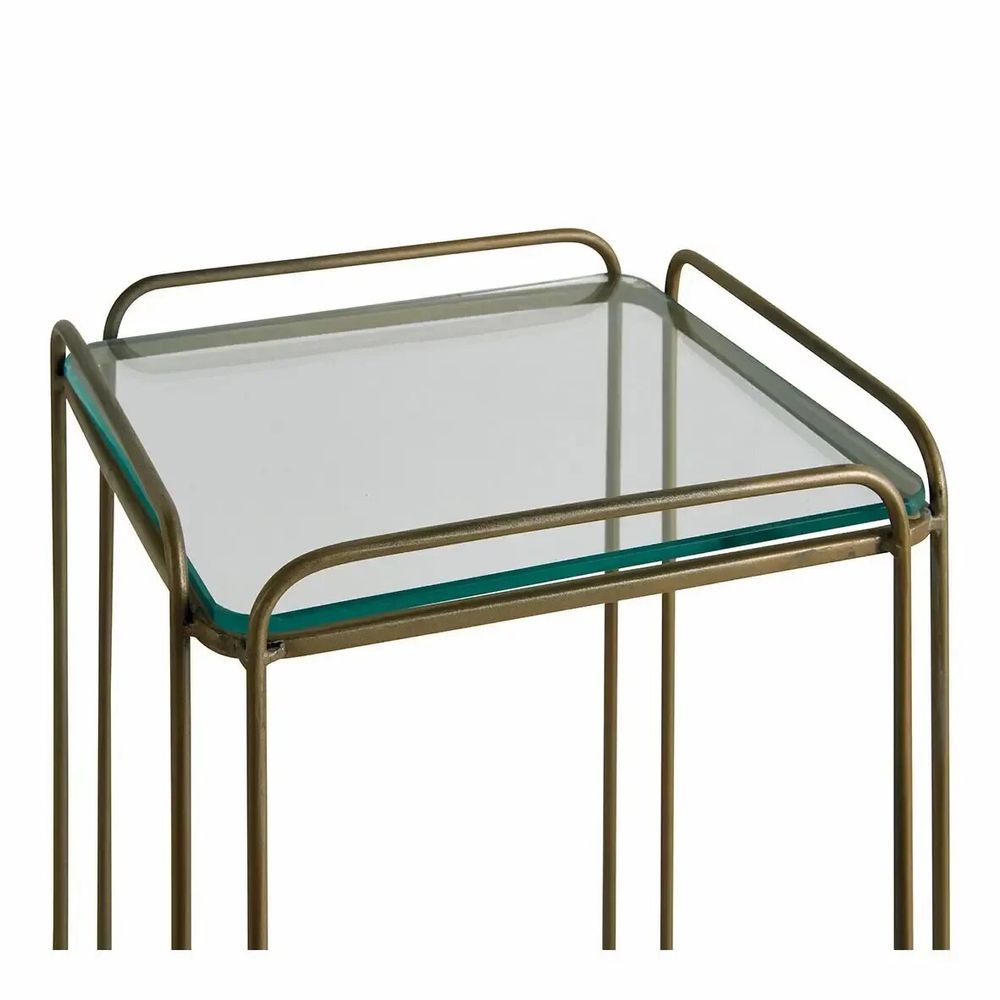 Consoles - Sellette ANATOLE verre et métal finition laiton doré 26x26x70 - BLANC D'IVOIRE
