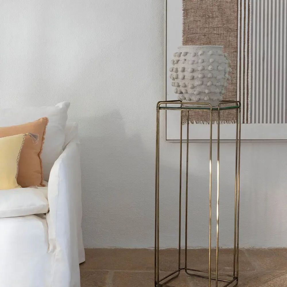 Console table - ANATOLE glass and metal stand with golden brass finish 31.5x31.5x90 - BLANC D'IVOIRE