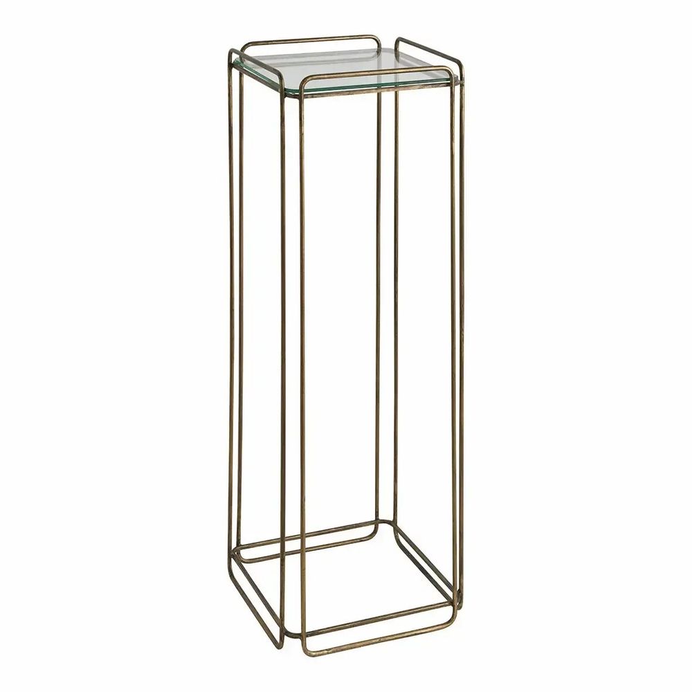 Console table - ANATOLE glass and metal stand with golden brass finish 31.5x31.5x90 - BLANC D'IVOIRE