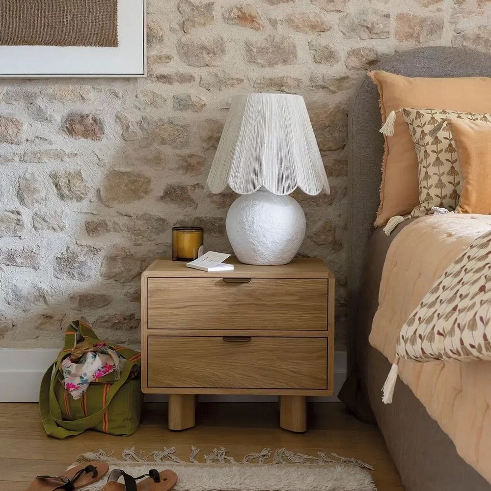 Lampes à poser - Lampe NORA papier mâché et AJ conique jute blanche dia 38x52 - BLANC D'IVOIRE
