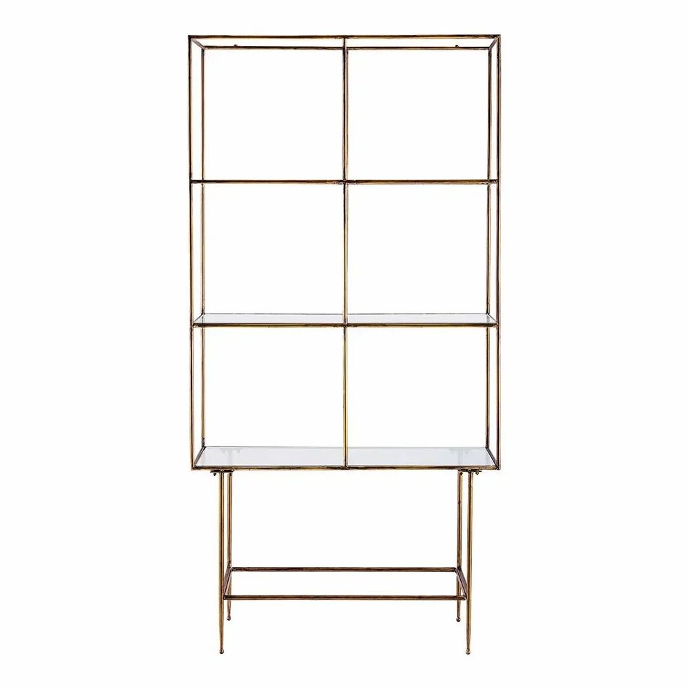 Bookshelves - ANATOLE bookcase glass and metal with golden brass finish 100x40x200 - BLANC D'IVOIRE