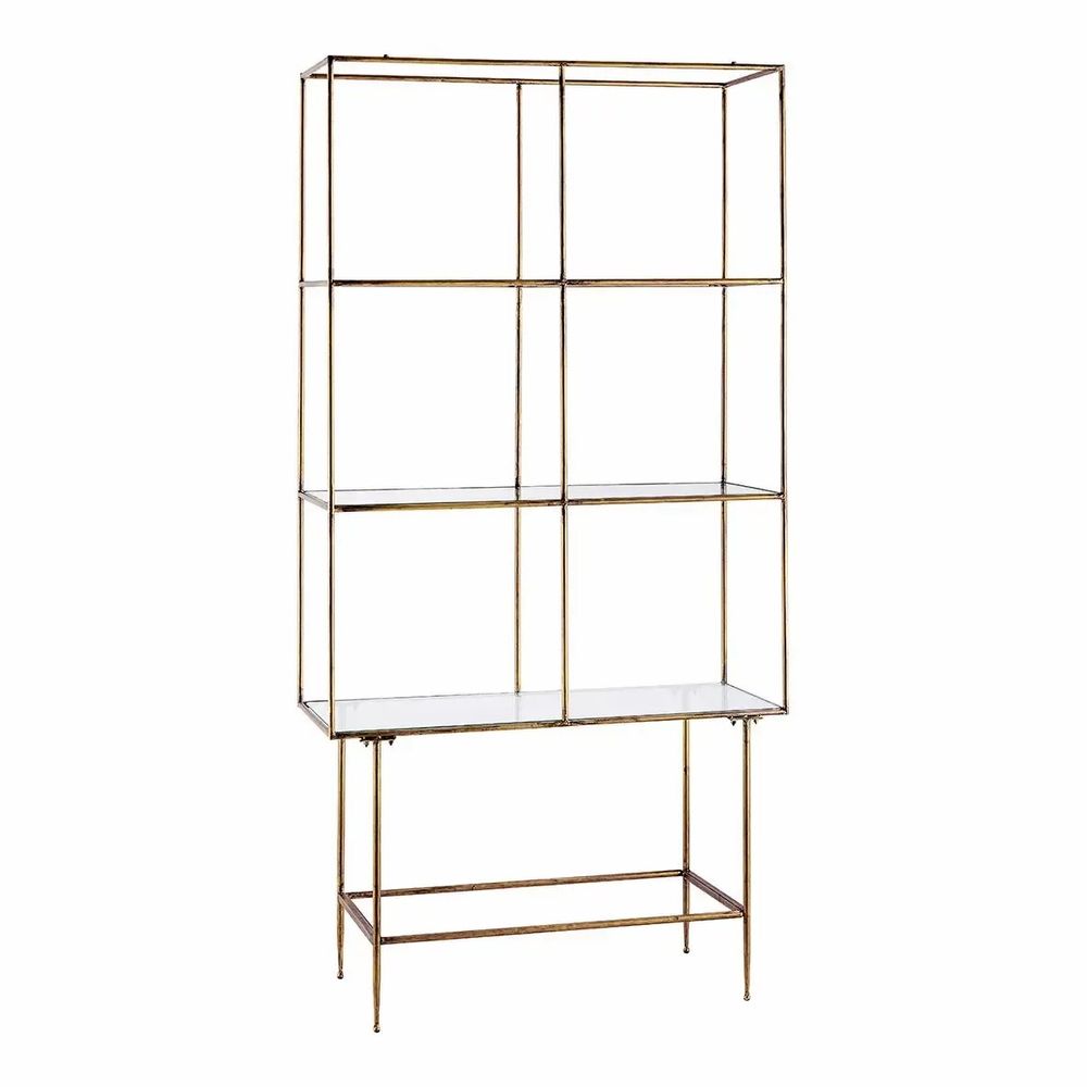 Bookshelves - ANATOLE bookcase glass and metal with golden brass finish 100x40x200 - BLANC D'IVOIRE
