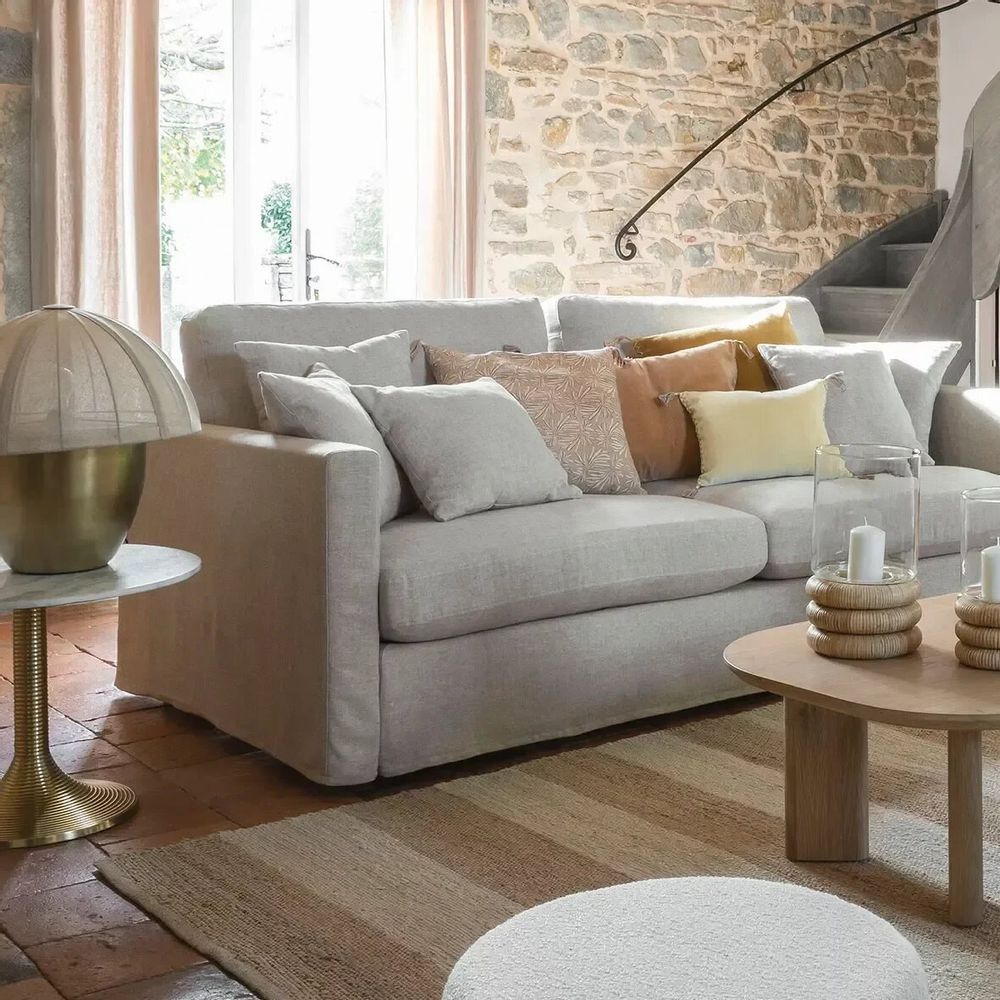 Lampes à poser - Lampe HÉLOÏSE métal doré et AJ tissu crème dia 48x50 - BLANC D'IVOIRE