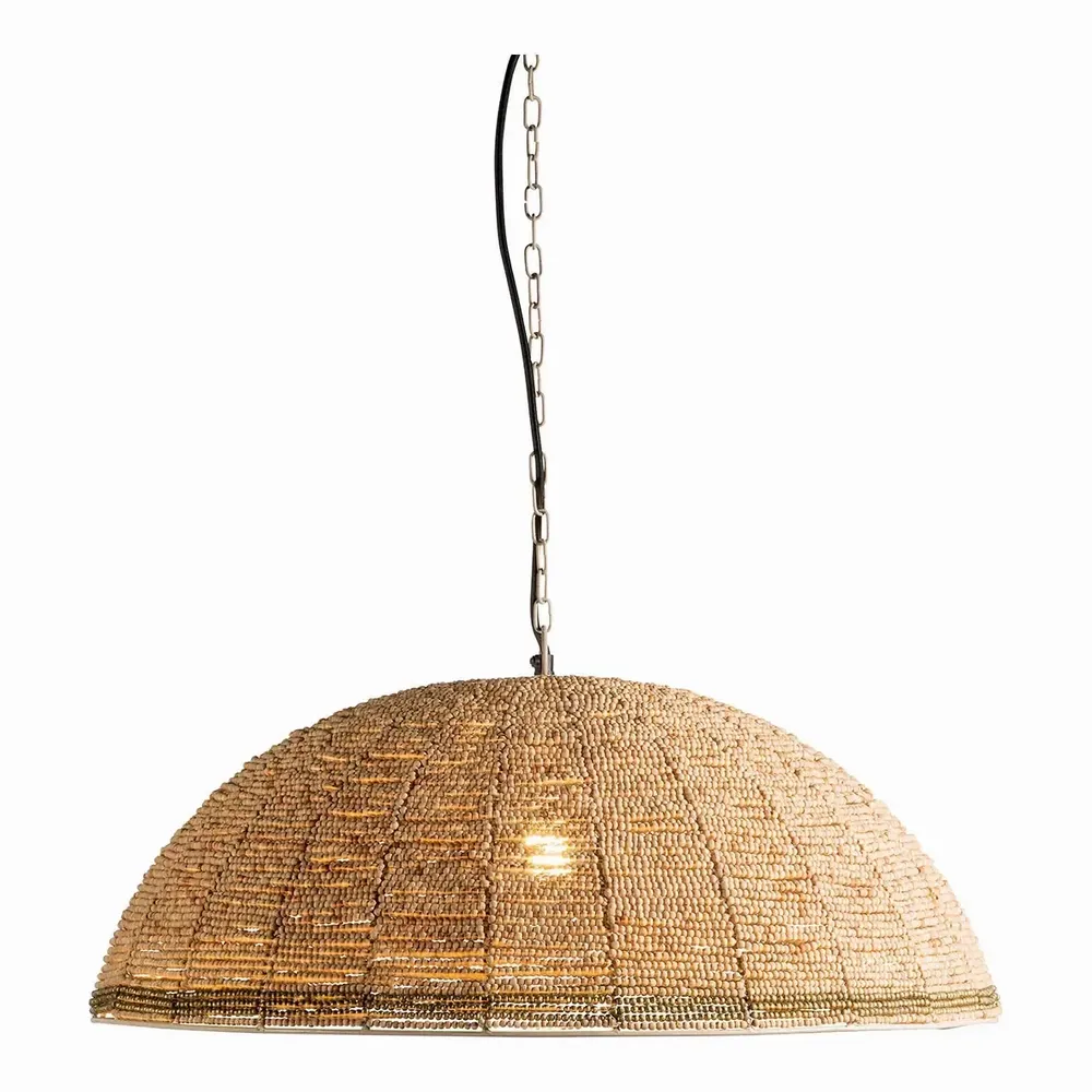 Hanging lights - GAYA suspension natural and golden wooden beads dia 65x26 - BLANC D'IVOIRE
