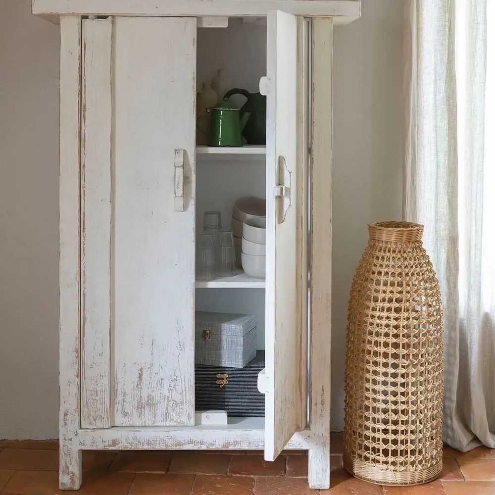 Vases - Vase UMALA rotin naturel et métal - Grand modèle - dia 30,5x77 - BLANC D'IVOIRE