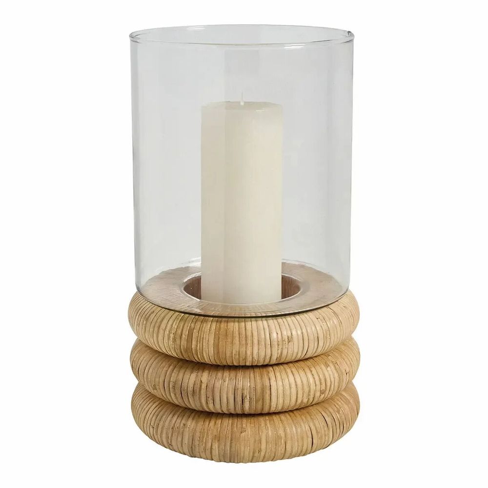Bougeoirs et photophores - Photophore BOLINE verre et rotin naturel dia 20x33 - BLANC D'IVOIRE