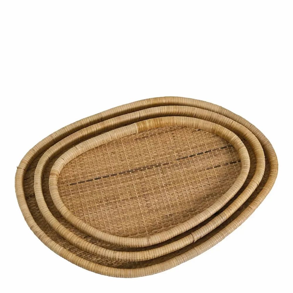 Decorative objects - Set of 3 GALIA natural rattan trays 60x40, 52.5x34.5 and 45.5x28 - BLANC D'IVOIRE