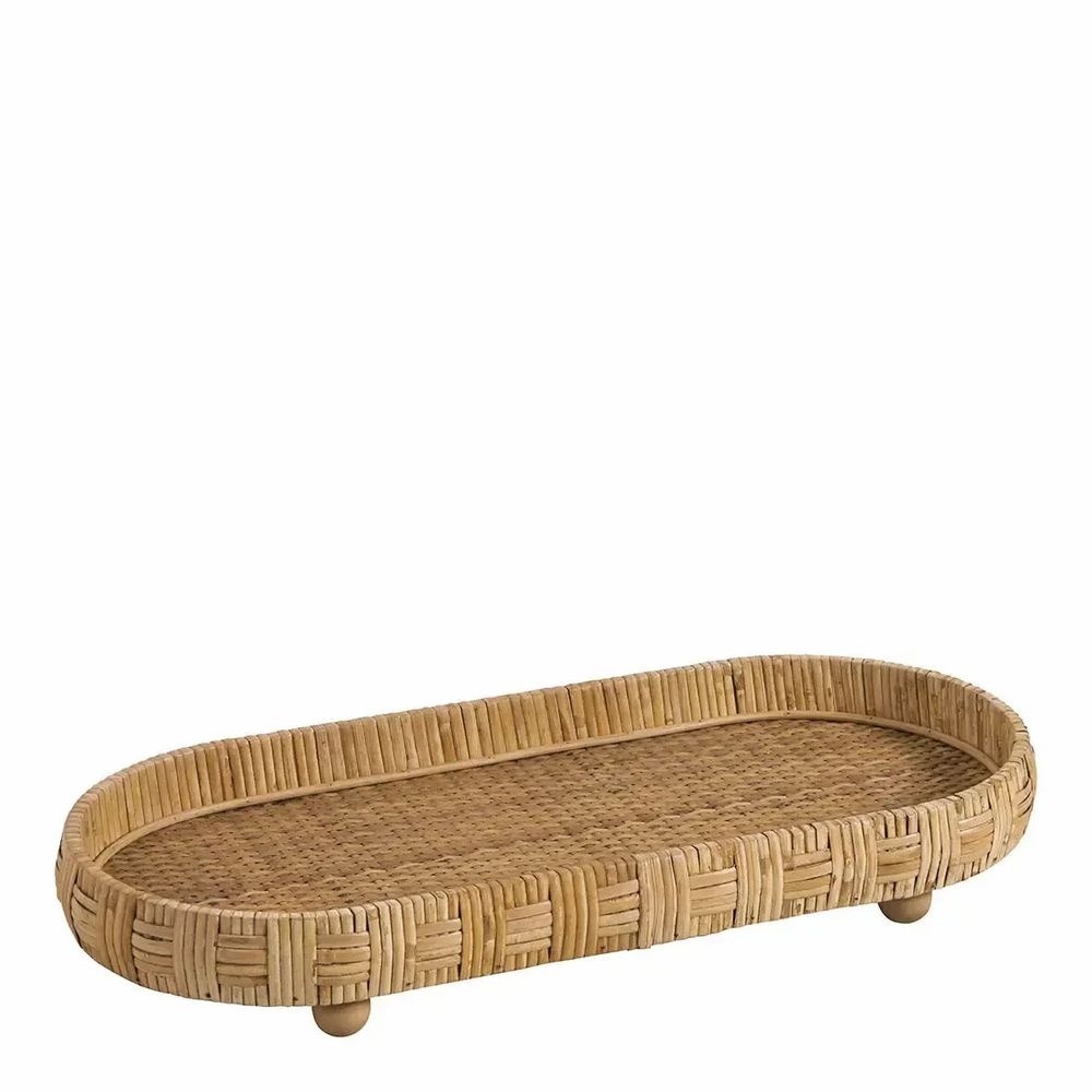 Decorative objects - Set of 2 ELYA natural rattan trays 54x26 and 46x21 - BLANC D'IVOIRE