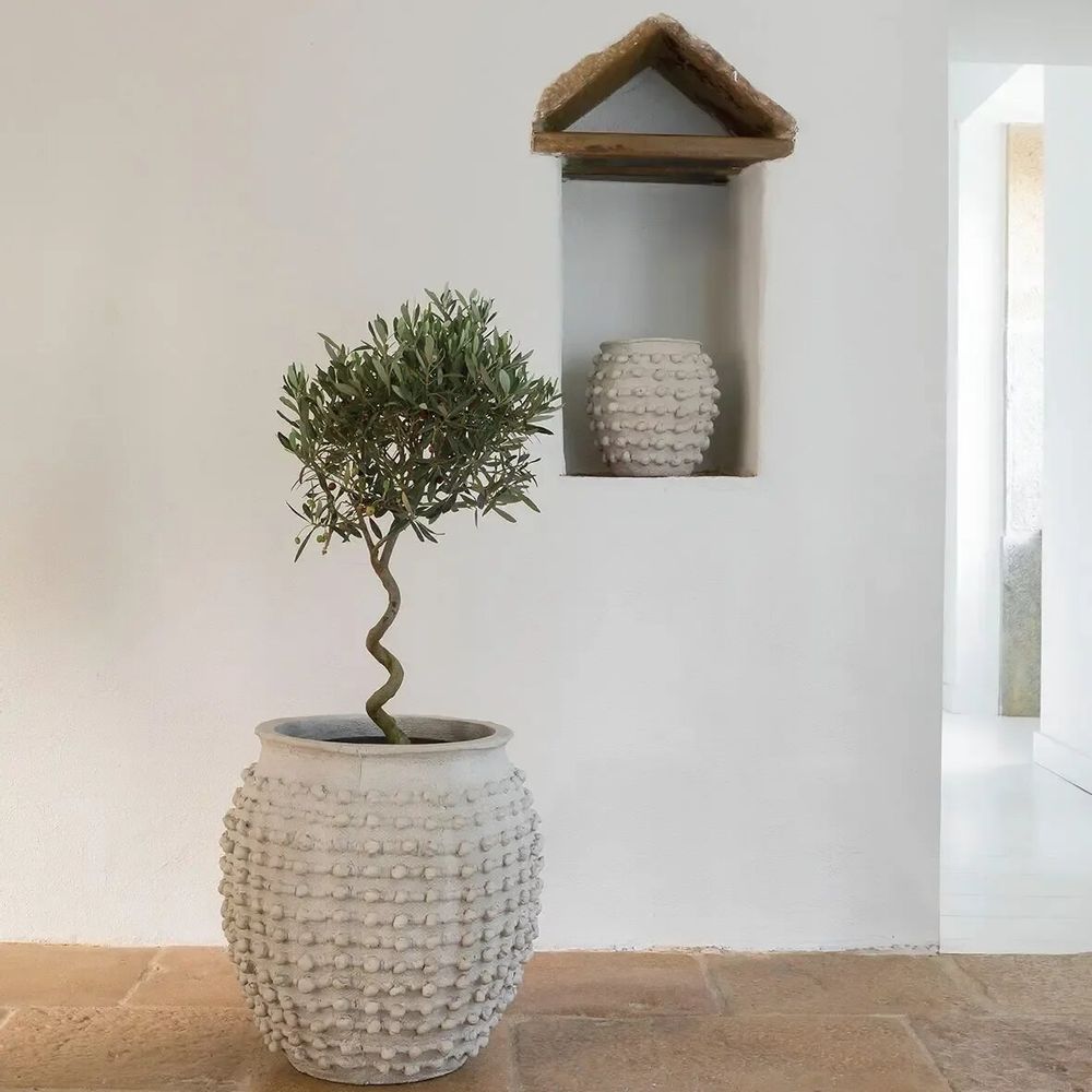 Baskets - CLEIA light gray cement planter - Large model - dia 51.5x51.5x51.5 - BLANC D'IVOIRE