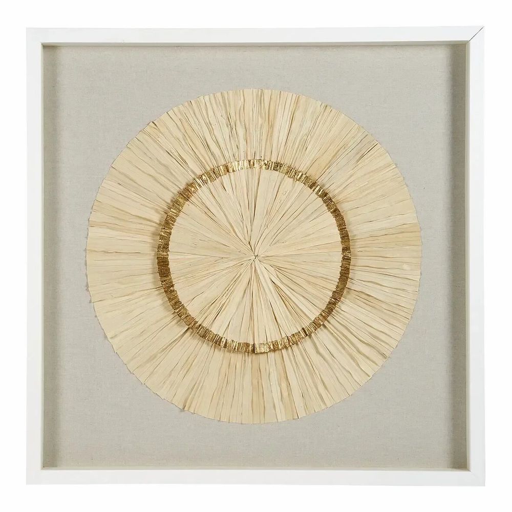 Tableaux - Décoration murale ROSACE feuilles de palmier plissées écrues et dorées 80x80 - BLANC D'IVOIRE