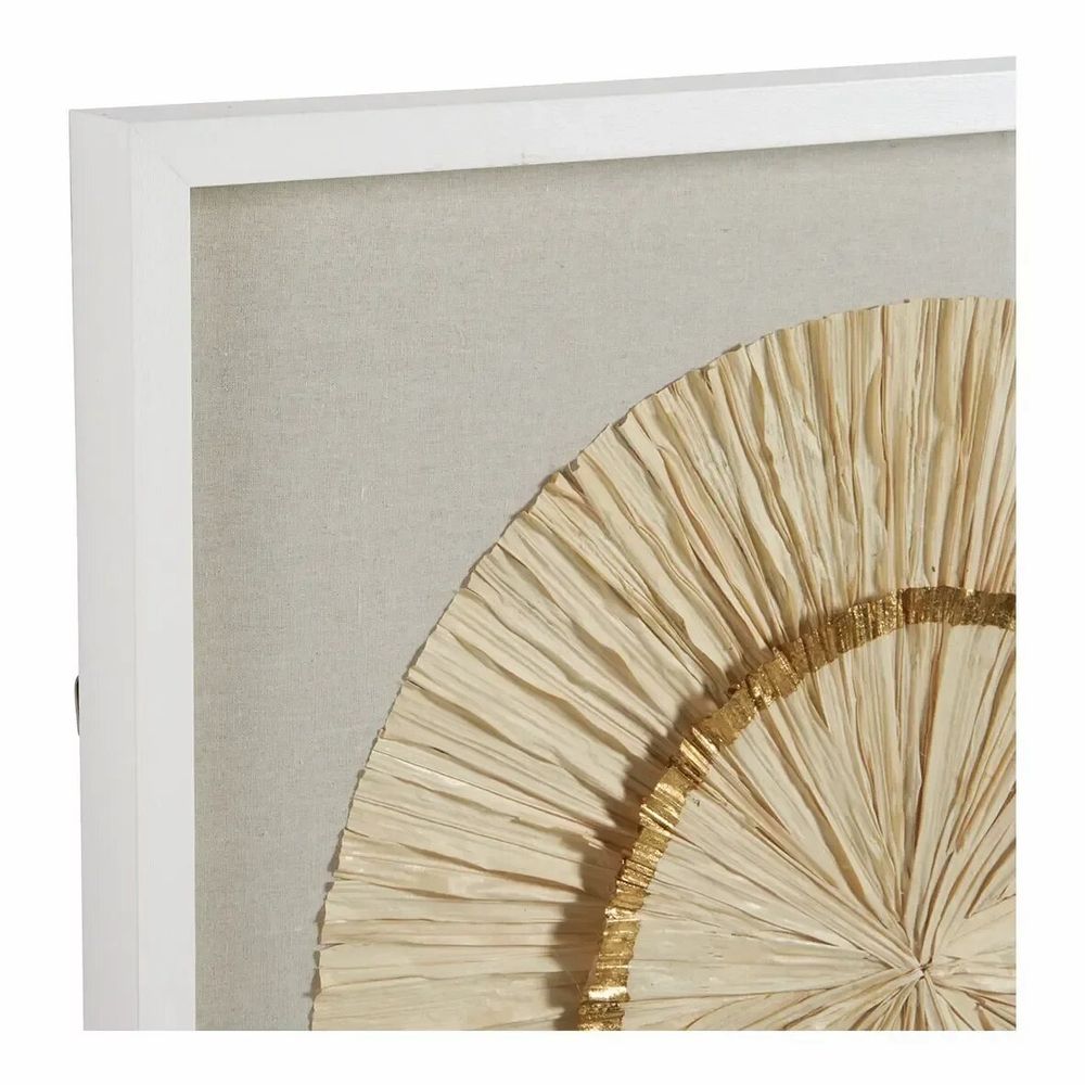 Tableaux - Décoration murale ROSACE feuilles de palmier plissées écrues et dorées 80x80 - BLANC D'IVOIRE