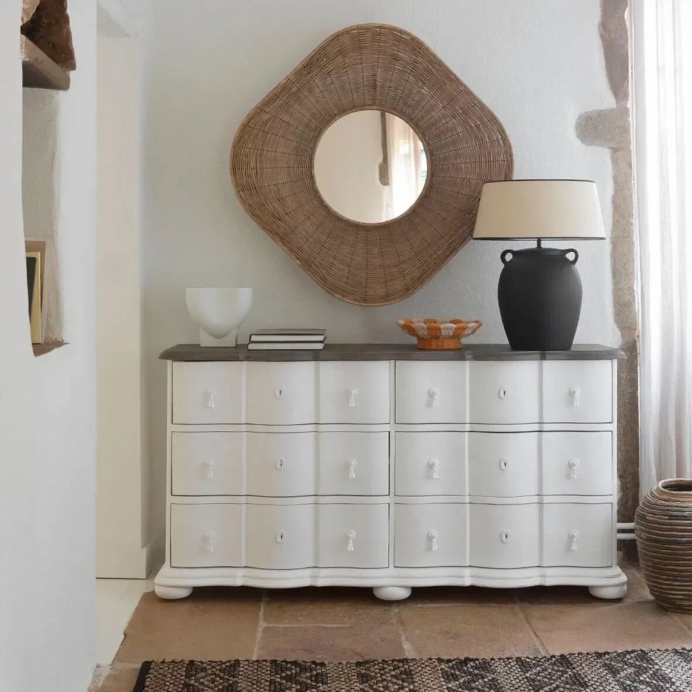Miroirs - Miroir ISIS rotin naturel et métal 100x5x100 - BLANC D'IVOIRE