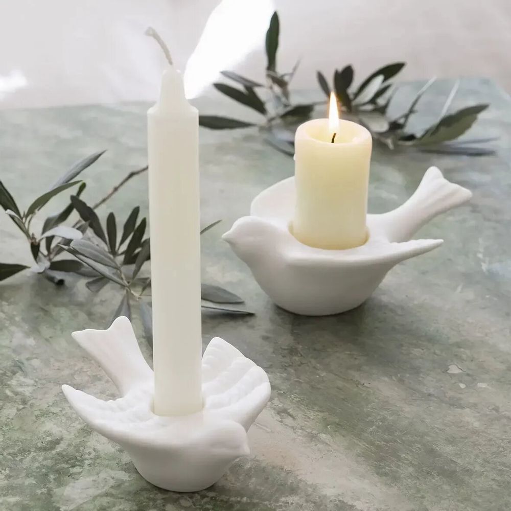Candles - Mésange candle holder in white ceramic biscuit - MATHILDE M.
