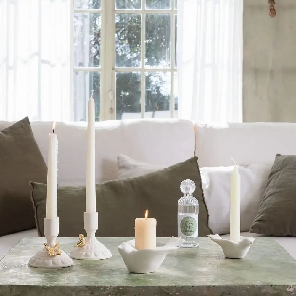 Candles - Mésange candle holder in white ceramic biscuit - MATHILDE M.