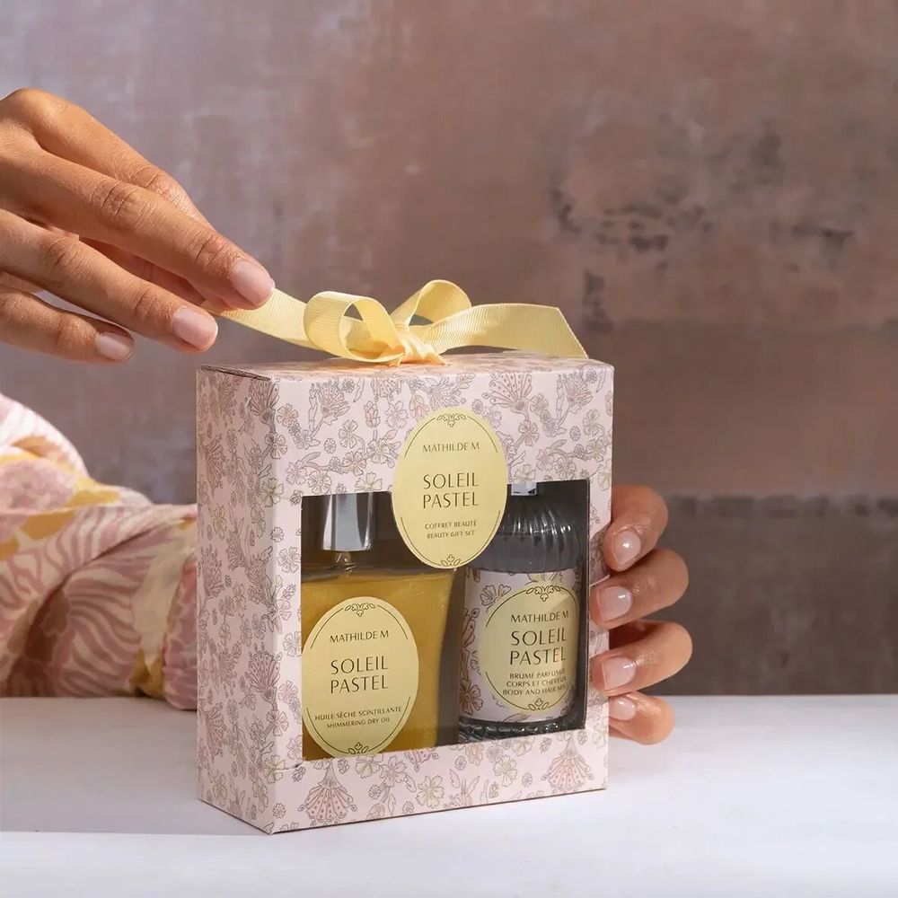 Caskets and boxes - Perfumed box of dry oil 100 ml and mist 75 ml - Soleil Pastel - MATHILDE M.