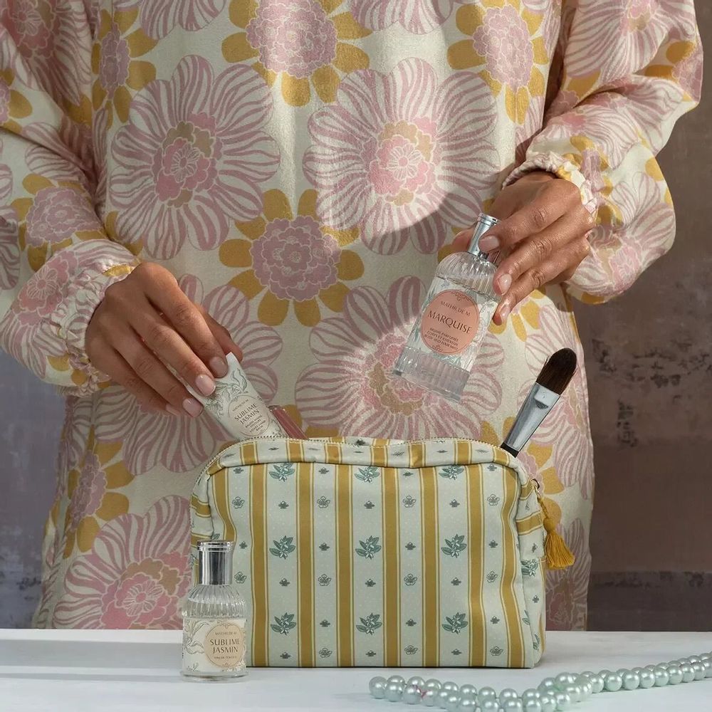 Clutches - Large rectangular Orange Blossom fabric toiletry bag - MATHILDE M.