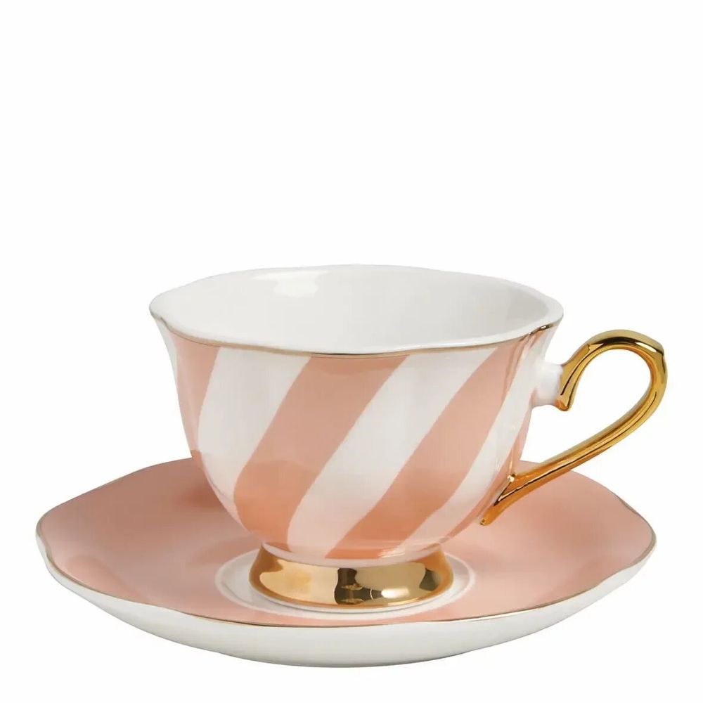 Mugs - Madame de Récamier pastel striped tea cup and saucer - 3 assorted - MATHILDE M.