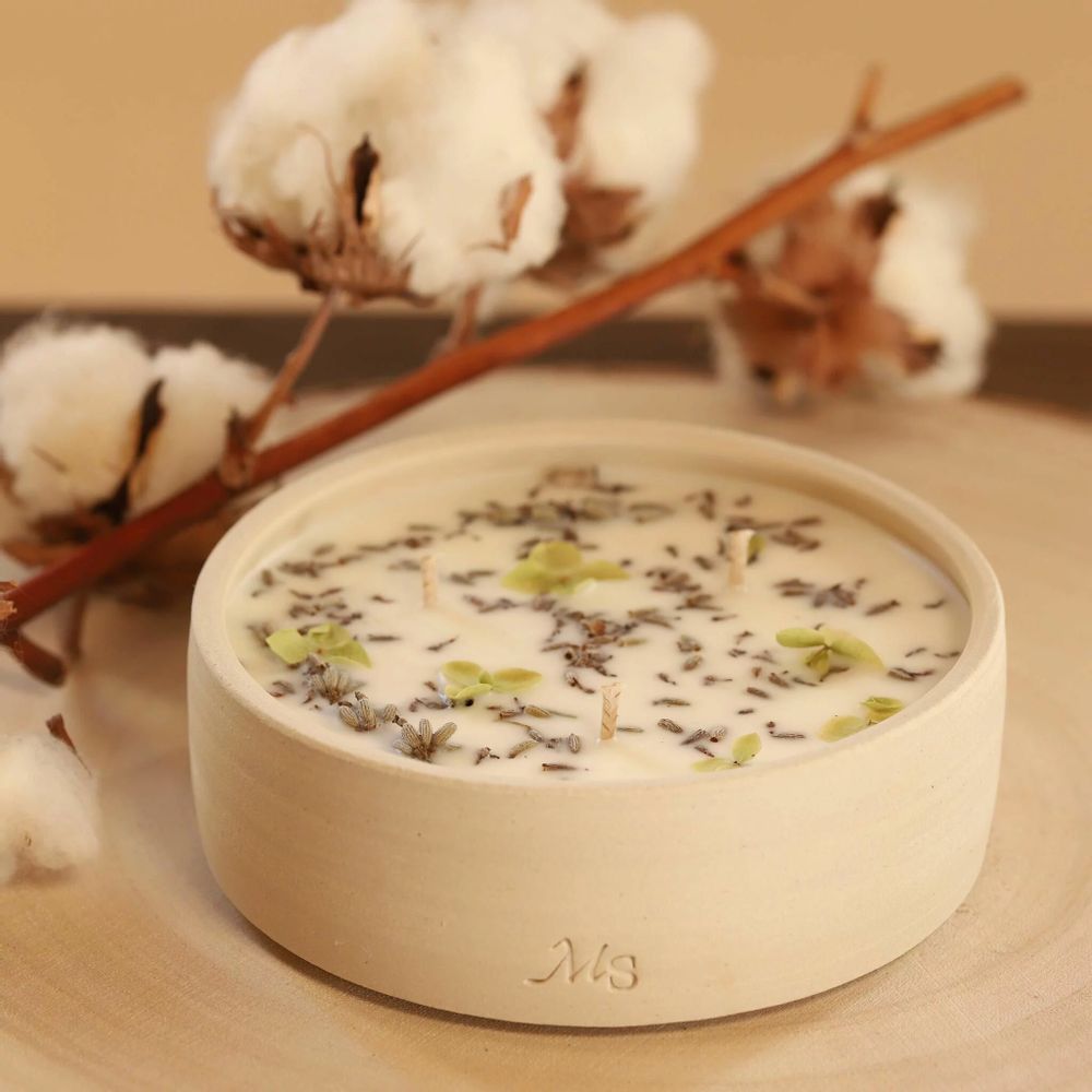 Décorations florales - Bougie grès - Fleur de coton (300G) - MAISON SÉJOUR
