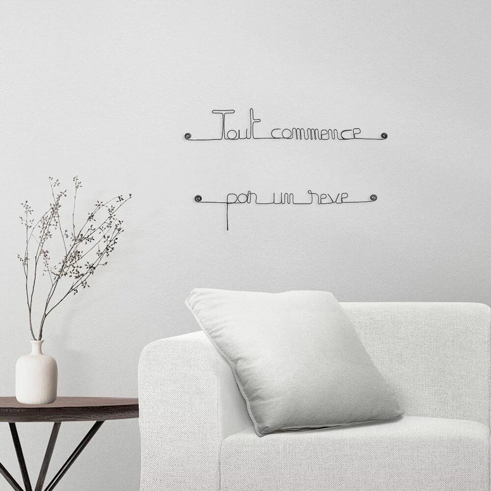 Objets déco enfant - Citation Murale en Fil de Fer "Tout commence par un rêve" - Chambre - BIJOUX DE MUR