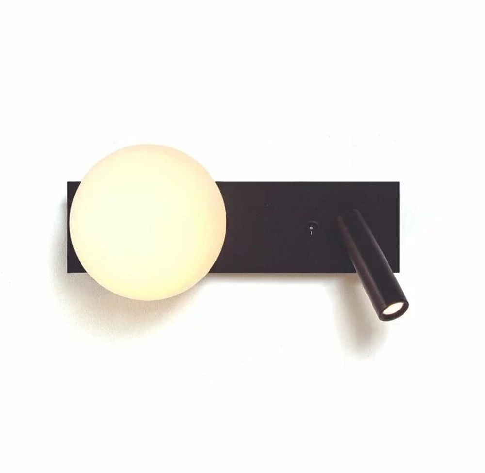 Appliques - GLOS applique murale slim horizontal avec lecteur en noir - LUXCAMBRA