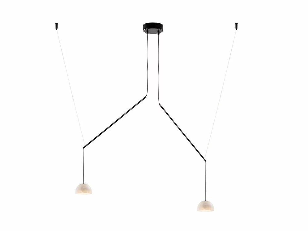 Hanging lights - ABSIDIOLA mini moving hanging lamp with 2 alabaster/ceramic shades - LUXCAMBRA