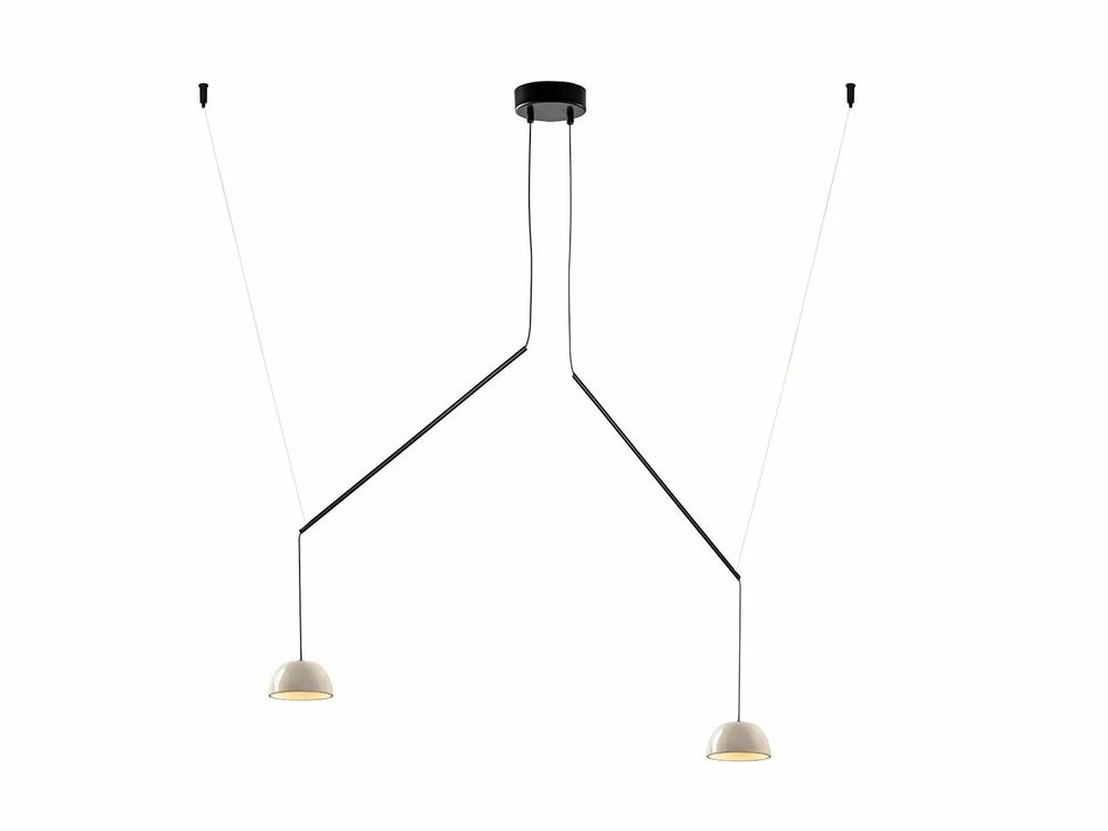 Hanging lights - ABSIDIOLA mini moving hanging lamp with 2 alabaster/ceramic shades - LUXCAMBRA