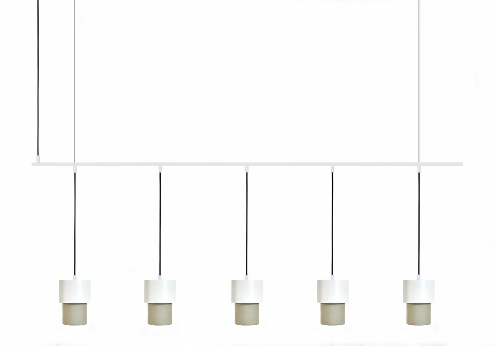 Hanging lights - KAN linear hanging lamp in white with 5 shades in cotonet sand - LUXCAMBRA