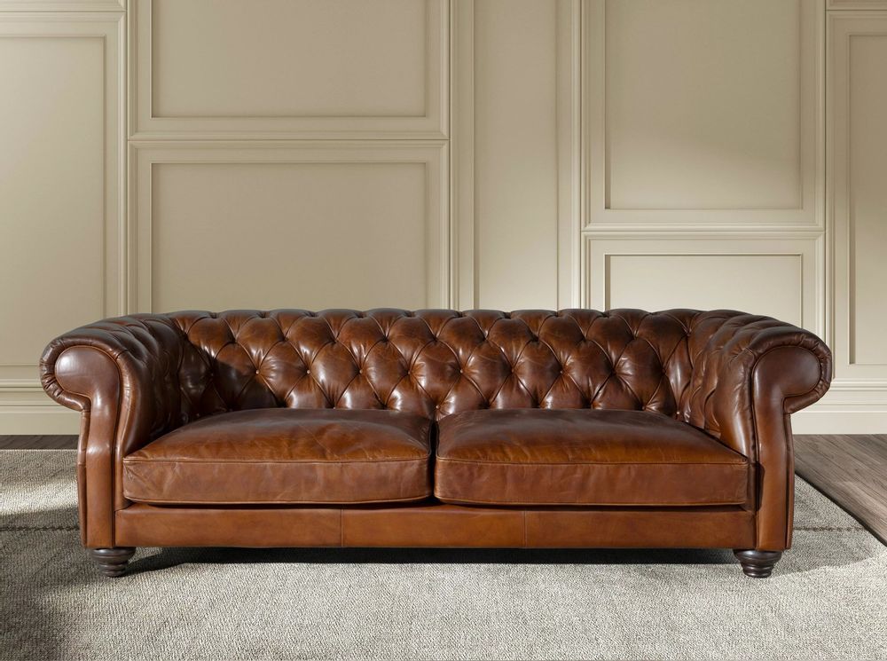 Sofas - 3 seater chester sofa in cognac brown leather - ANGEL CERDÁ