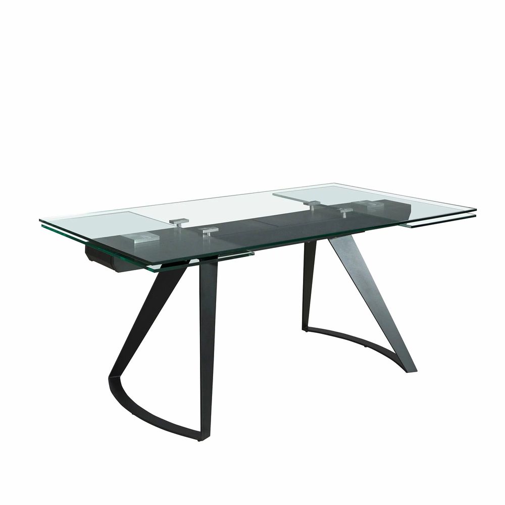 Tables Salle à Manger - Table à manger extensible rectangulaire en verre trempé et acier noir - ANGEL CERDÁ