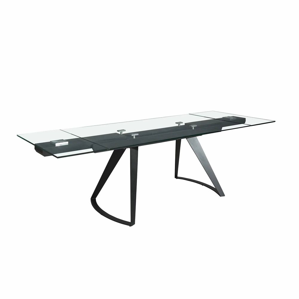 Tables Salle à Manger - Table à manger extensible rectangulaire en verre trempé et acier noir - ANGEL CERDÁ