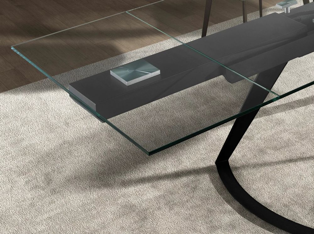 Tables Salle à Manger - Table à manger extensible rectangulaire en verre trempé et acier noir - ANGEL CERDÁ