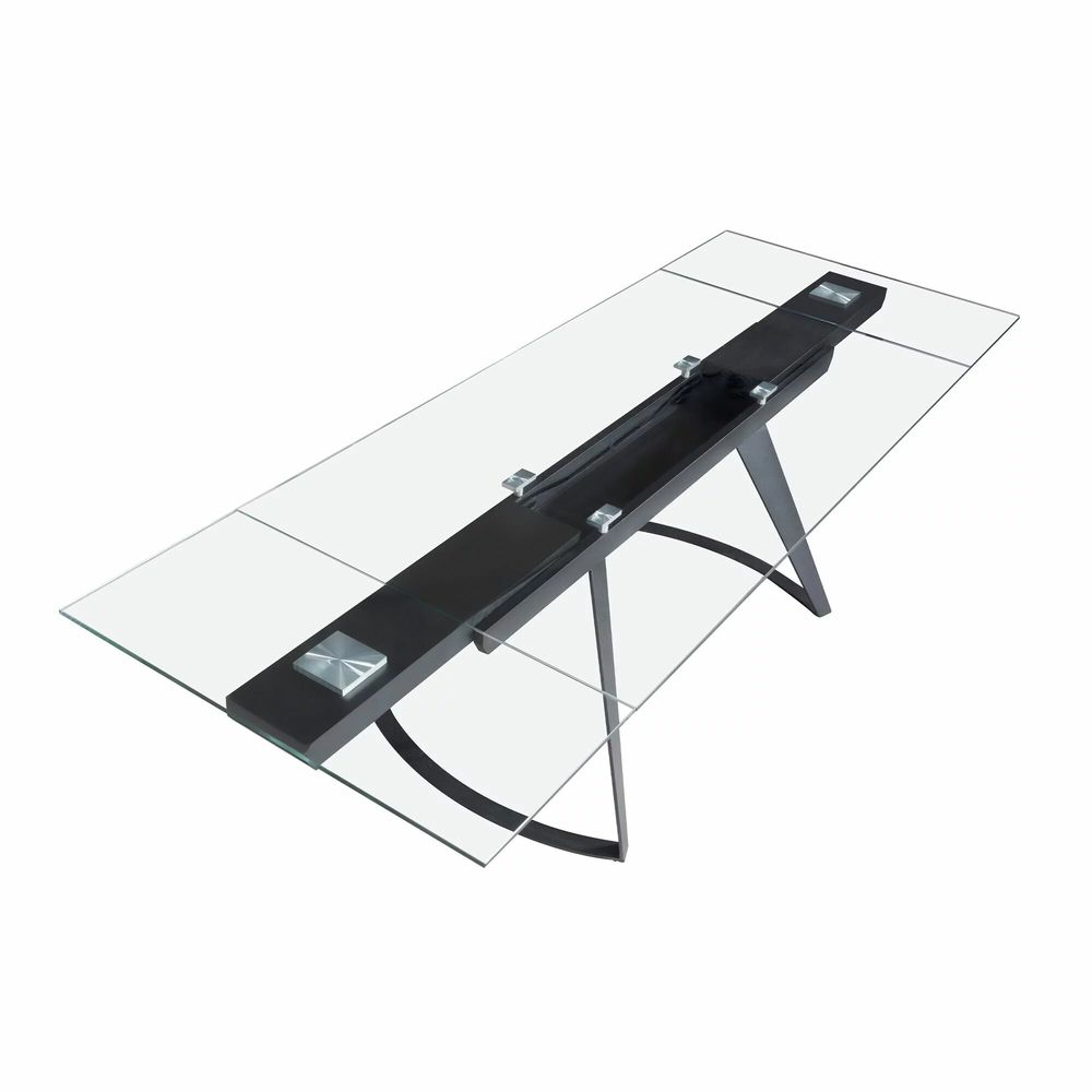 Tables Salle à Manger - Table à manger extensible rectangulaire en verre trempé et acier noir - ANGEL CERDÁ