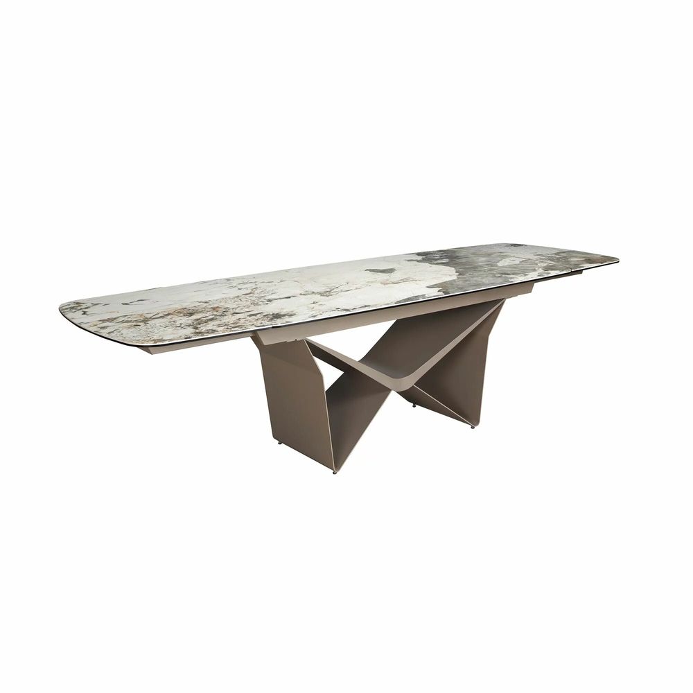Dining Tables - Oval barrel-shaped extendable dining table in porcelain marble and cha - ANGEL CERDÁ