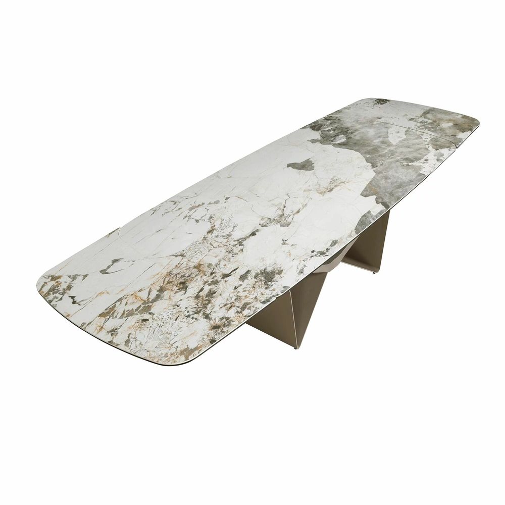 Dining Tables - Oval barrel-shaped extendable dining table in porcelain marble and cha - ANGEL CERDÁ