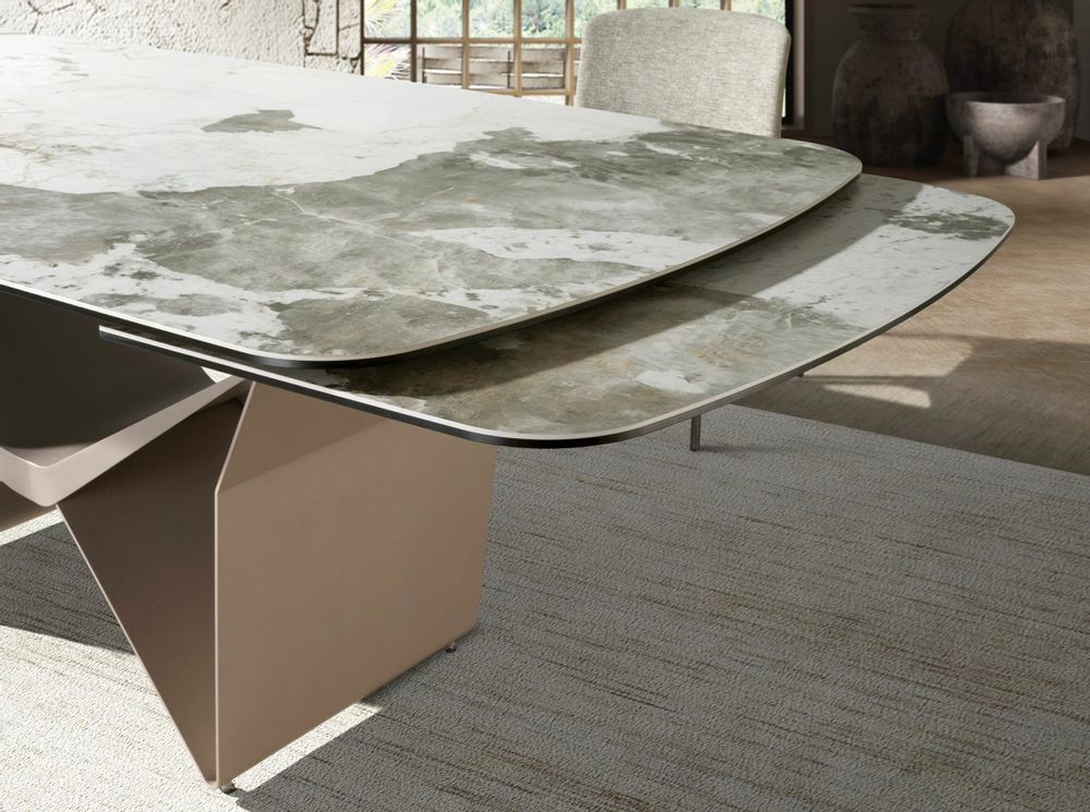 Dining Tables - Oval barrel-shaped extendable dining table in porcelain marble and cha - ANGEL CERDÁ