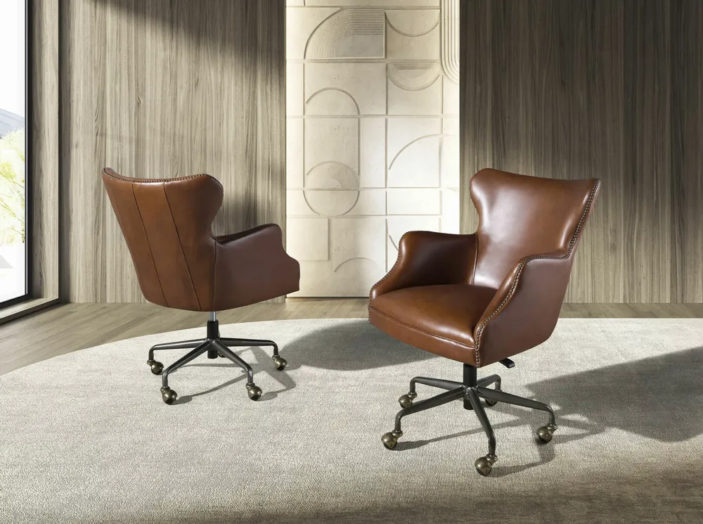 Chaises - Fauteuil de bureau pivotant cuir marron foncé - ANGEL CERDÁ