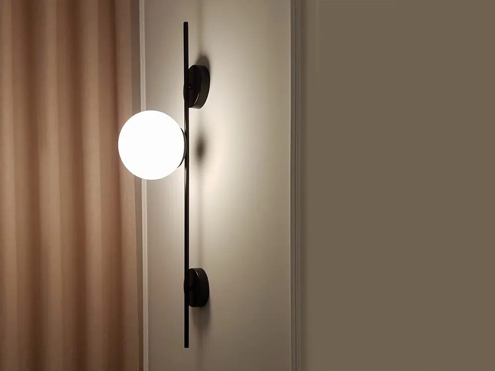 Wall lamps - LYMINGTON wall lamp with opalised globe and black/gold structure - LUXCAMBRA