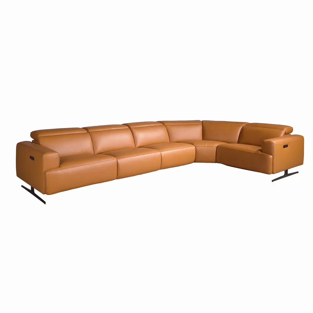 Sofas - Brown leather right corner relaxation sofa - ANGEL CERDÁ