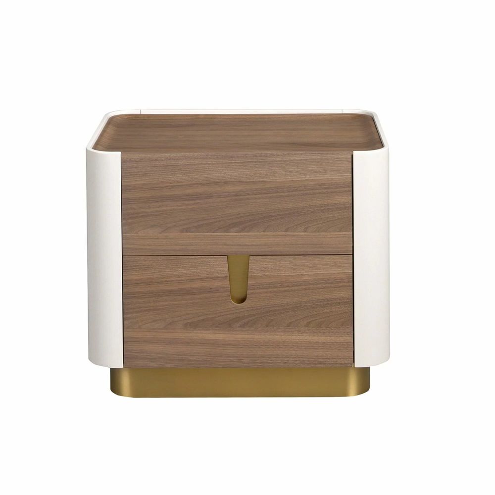 Night tables - Bedside table walnut, beige, golden polished steel and walnut top - ANGEL CERDÁ