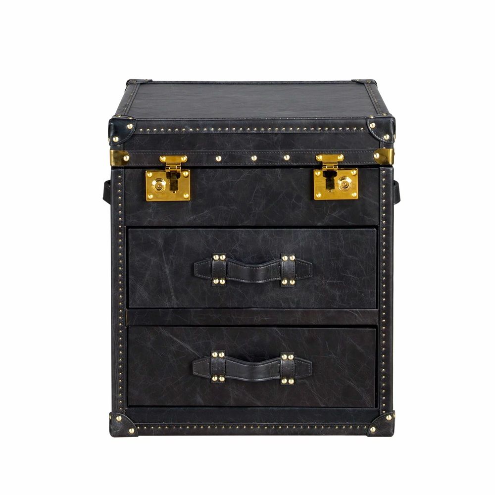 Storage boxes - Black leather trunk - ANGEL CERDÁ